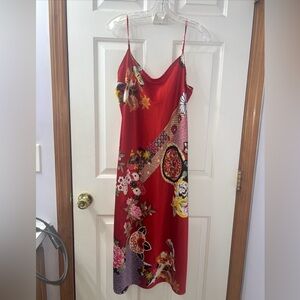 Natori Private Luxuries Gown Size Large Red Charmeuse Silky Slip Nightgown